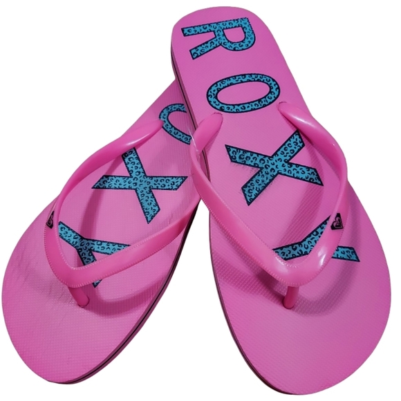 Roxy Starfish V Pink/Gray Leopard Logo Flip Flops NWOT - Picture 10 of 12